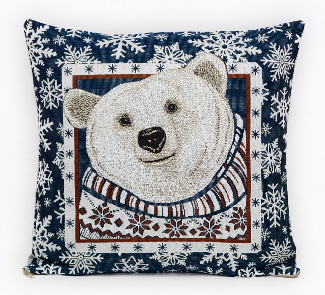 Подушка декоративная Снежинка Белый медведь, гобелен НФ-00005698
