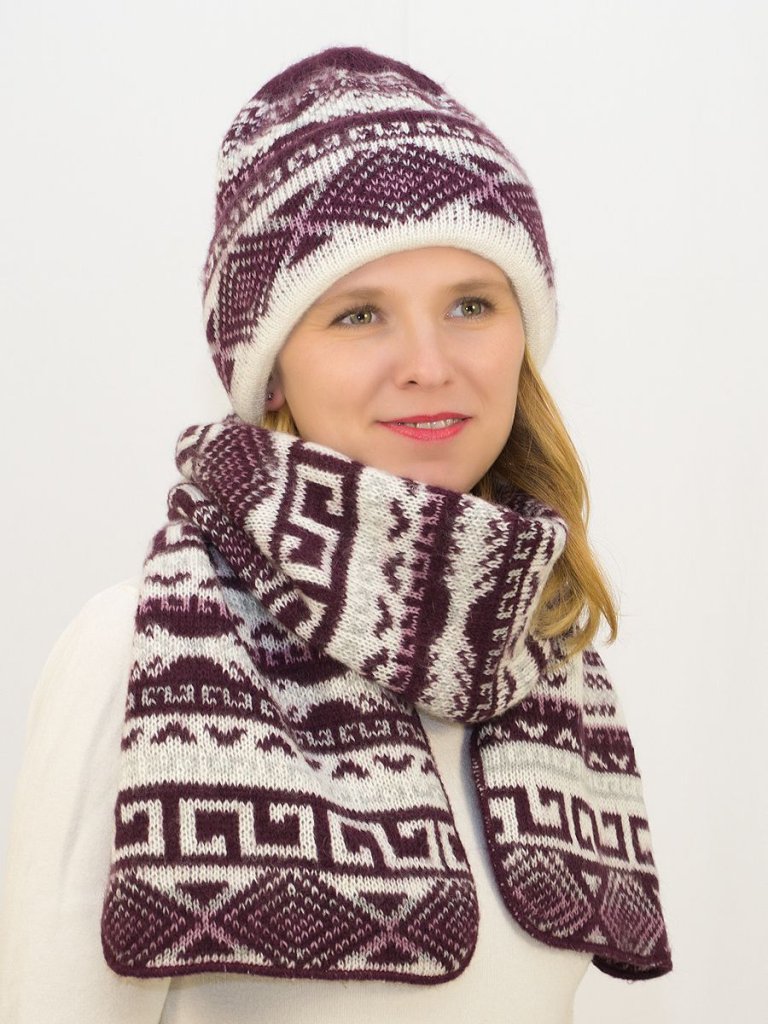 Комплект зимний женский шапка+шарф Зима (Цвет бордовый) 22131043