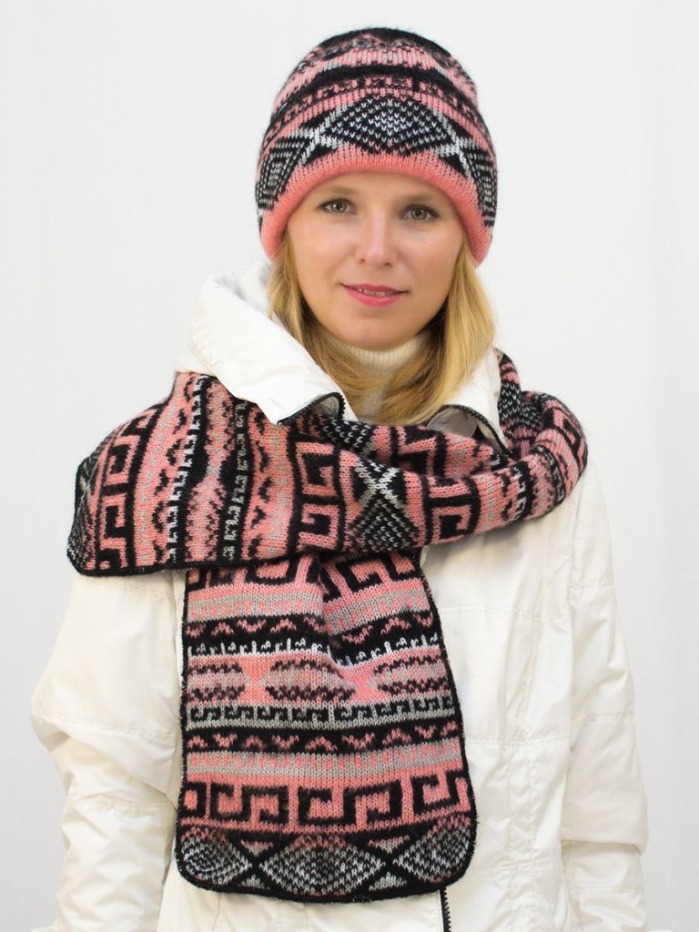 Комплект зимний женский шапка+шарф Зима (Цвет коралловый) 22131029