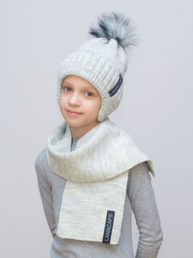 Комплект зимний для девочки шапка+шарф Альма (Цвет серый пух), размер 54-56, шерсть 30% 22542975