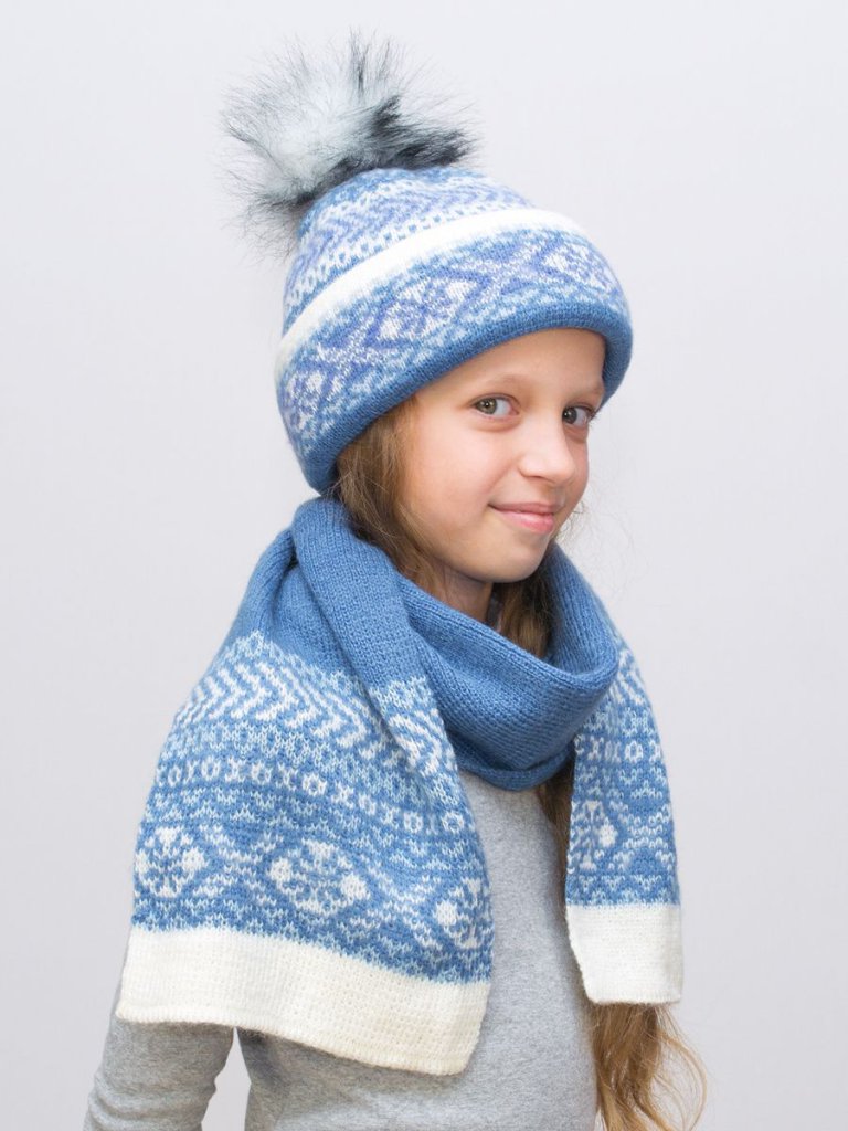 Комплект зимний для девочки шапка+шарф Ульяна (Цвет голубой), размер 54-56, шерсть 70% 10005107